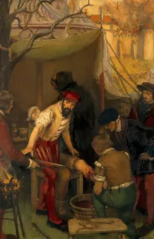 Ambroise Paré using the ligature when amputating at the siege of Damvillers, 1552, c1912. Creator: Ernest Board
