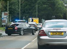 Ambulance attending road traffic accident, A35 Hampshire 2017. Creator: Unknown