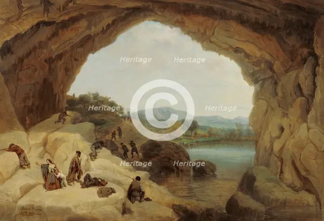 Ambushing a Group of Bandits at the Cueva del Gato. Artist: Barrón y Carrillo, Manuel (1814-1884)