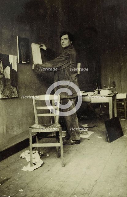 Amedeo Modigliani in his studio, c. 1915.