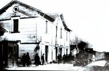 Amer station, the narrow track railway line from Olot to Girona, 1910