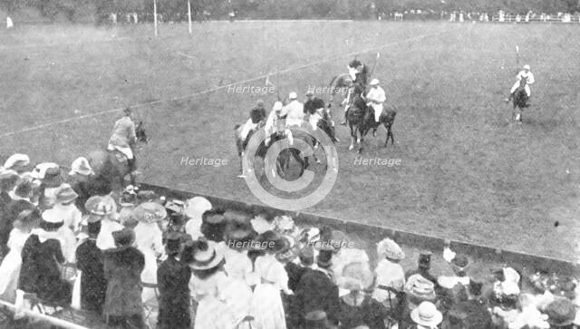 America winning the International Cup for Polo: last Monday's play at Hurlingham, 1909. Creator: Illustrations Bureau.