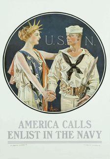America Calls - Enlist in the Navy, 1917. Creator: Leyendecker; Joseph Christian (1874-1951)