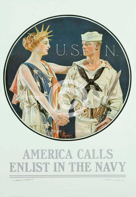 America Calls - Enlist in the Navy, 1917. Creator: Leyendecker; Joseph Christian (1874-1951).