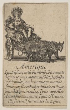 America, from Game of Geography (Jeu de la Géographie), 1644. Creator: Stefano della Bella