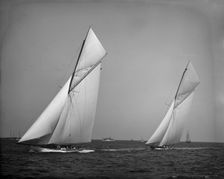 America's Cup Races, 10-3-01, Columbia and Shamrock II before the start, 1901 Oct 3. Creator: Unknown