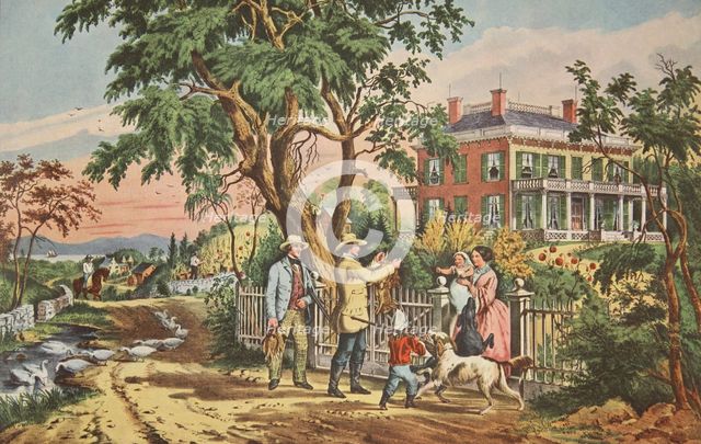 American Country Life - October Afternoon,pub. 1855, Currier & Ives (Colour Lithograph)