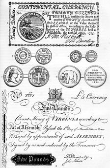 American coins and paper money, 17th-18th century (c1880)