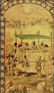 American Conquest, Hernán Cortés command to destroy the ships, top, and Cortés meets with ambassa…