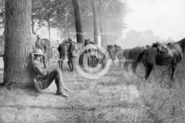 American cavalry unit at rest, Chemin des Dames, France, 1918. Artist: Unknown