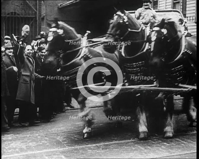 American Civilians Celebrating the End of Prohibition Whilst a Carriage Leaves a Brewery..., 1930s. Creator: British Pathe Ltd.