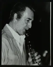 American clarinetist Buddy DeFranco playing at the Bass Clef, London, 1985. Creator: Denis Williams