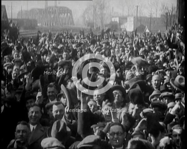 American Crowds Waving and Listening to Former French Prime Minister Georges Clemenceau in..., 1922. Creator: British Pathe Ltd.