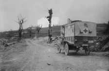 American Ambulance on road to Verdun, shell bursting, between c1915 and 1918. Creator: Bain News Service
