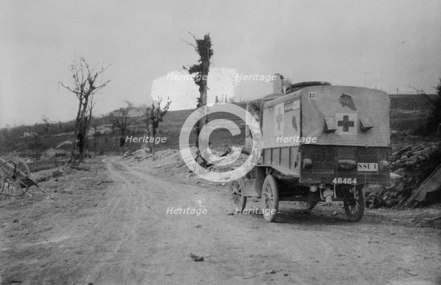 American Ambulance on road to Verdun, shell bursting, between c1915 and 1918. Creator: Bain News Service.