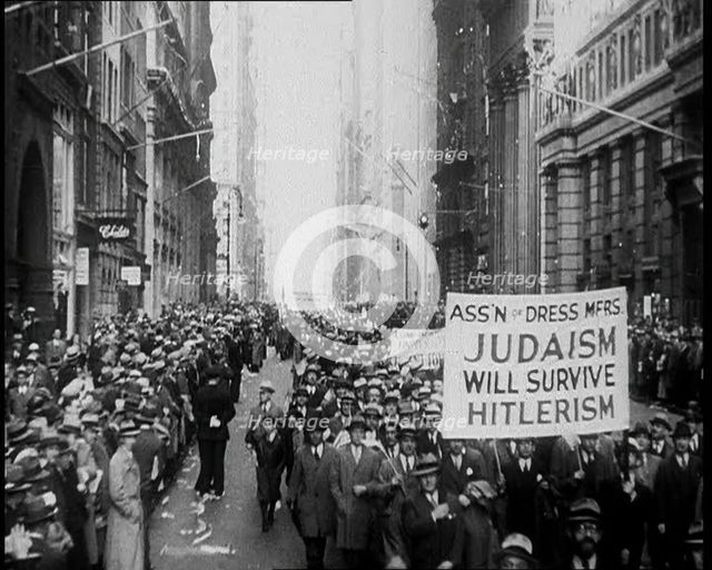 American anti-fascists Marching and Holding Signs, 1933. Creator: British Pathe Ltd.