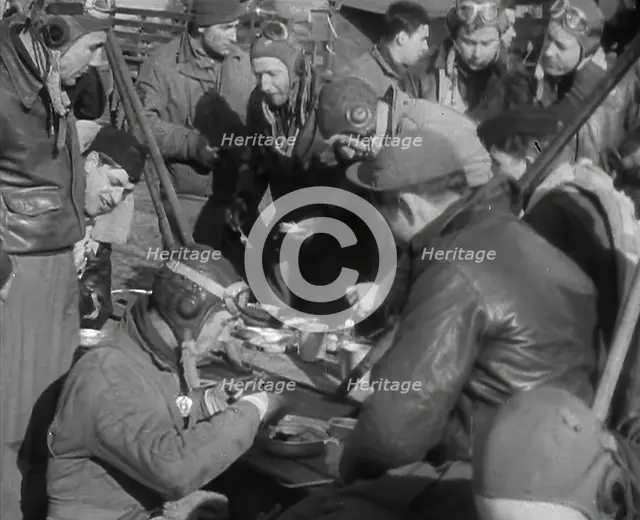 American Airmen Sitting and Eating in an Airfield, 1943-1944. Creator: British Pathe Ltd.