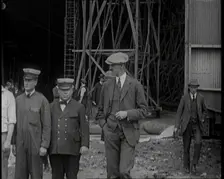 American Airship Crew Members Standing Outside the Hangar of an R 38 Airship in the United..., 1921. Creator: British Pathe Ltd