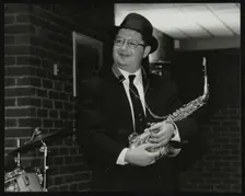 American alto saxophonist Michael Hashim at The Fairway, Welwyn Garden City, Hertfordshire, 1997. Creator: Denis Williams