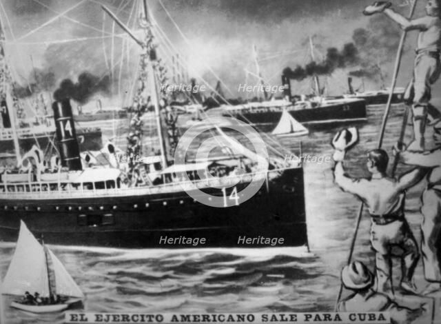 American army leaves for Cuba, (1898), 1920s. Artist: Unknown.