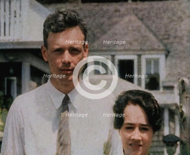 American Aviator Charles Augustus Lindbergh and His Wife Anne Morrow Lindbergh Posing..., 1930s. Creator: British Pathe Ltd.