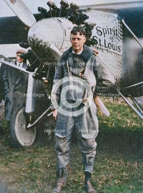 American aviator Charles Lindbergh and his plane, 'Spirit of St Louis', c1927 (c1937). Creator: Unknown.