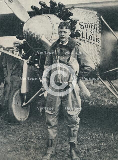 American aviator Charles Lindbergh and his plane, 'Spirit of St Louis', c1927 (c1937). Artist: Unknown.