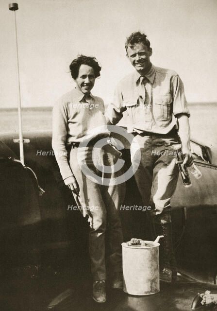 American aviator Charles Lindbergh and his wife Anne after their flight to Japan, 1931. Artist: Unknown