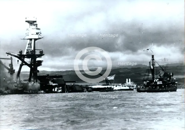 American battleship USS 'Arizona', Pearl Harbour, Hawaii, World War II, 7 December 1941. Creator: Unknown.