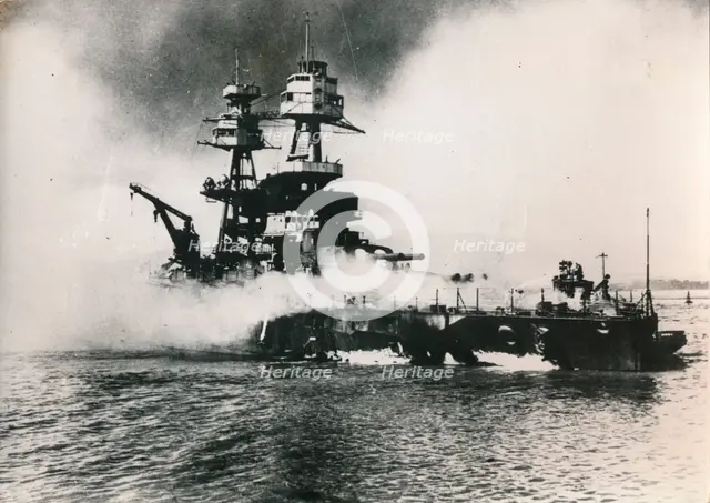 American battleship USS 'Nevada', Pearl Harbour, Hawaii, World War II, 7 December 1941. Creator: Unknown.