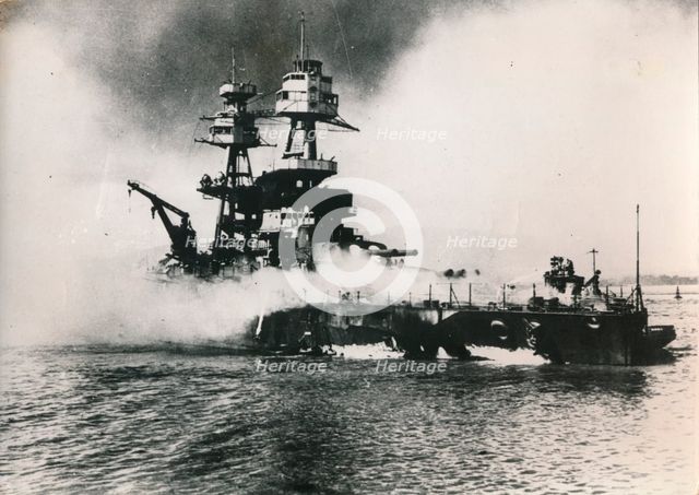 American battleship USS 'Nevada', Pearl Harbour, Hawaii, World War II, 7 December 1941. Creator: Unknown.