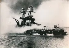 American battleship USS Nevada Pearl Harbour, Hawaii, World War II, 7 December 1941. Creator: Unknown