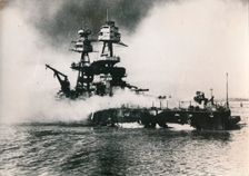 American battleship USS Nevada Pearl Harbour, Hawaii, World War II, 7 December 1941. Creator: Unknown