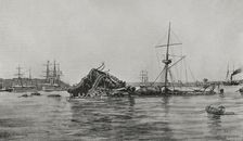 American battleship "Maine" after the explosion in the port of Havana on February 15, 1898, (1898). Creator: Francisco Laporta Valor