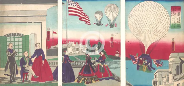 American Balloon Ascension (Amerikakoku), 1867. Creator: Utagawa Yoshitora.