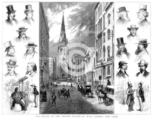 American businessmen and Wall Street, New York, USA, 1877. Artist: Unknown