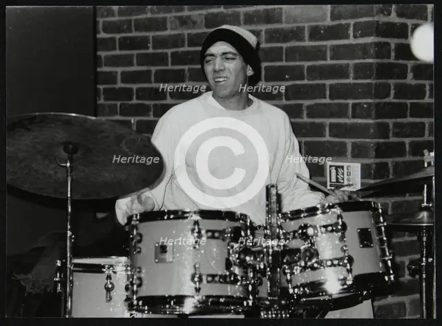 American drummer Gene Calderazzo playing at The Fairway, Welwyn Garden City, Hertfordshire, 2003. Creator: Denis Williams.