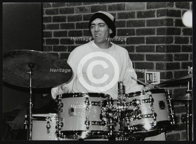 American drummer Gene Calderazzo playing at The Fairway, Welwyn Garden City, Hertfordshire, 2003. Creator: Denis Williams.
