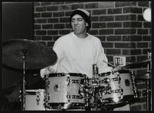 American drummer Gene Calderazzo playing at The Fairway, Welwyn Garden City, Hertfordshire, 2003. Creator: Denis Williams