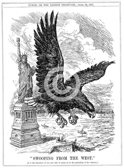 American eagle swooping to guard the Atlantic, 1917. Artist: Unknown