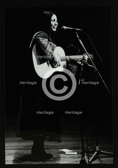 American folk musician Julie Felix on stage at the Forum Theatre, Hatfield, Hertfordshire, 1979. Artist: Denis Williams