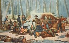 American Forest Scene - Maple Sugaring, pub. 1856, Currier & Ives (Colour Lithograph)