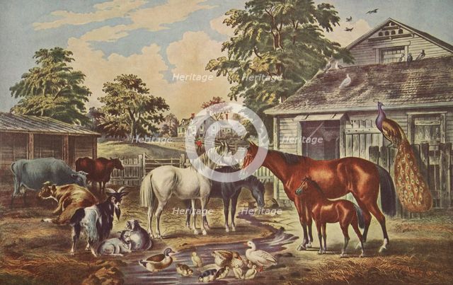 American Farm Yard - Morning, pub. 1857, Currier & Ives (Colour Lithograph)