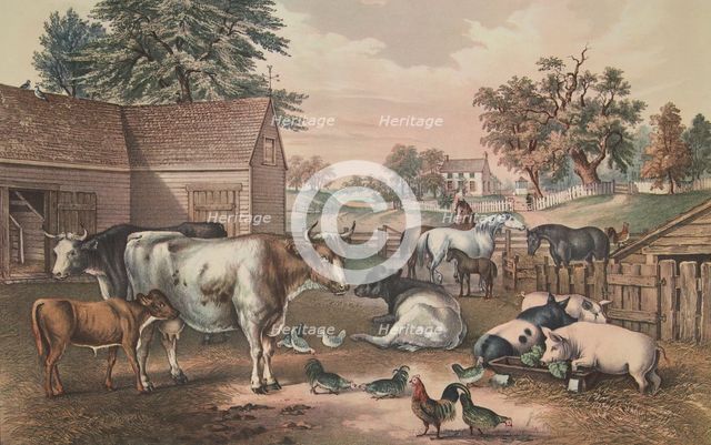 American Farm Yard - Evening, pub. 1857, Currier & Ives (Colour Lithograph)