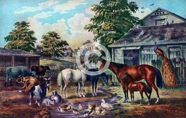 'American Farm Yard in the Morning', 1857. Artist: Currier and Ives