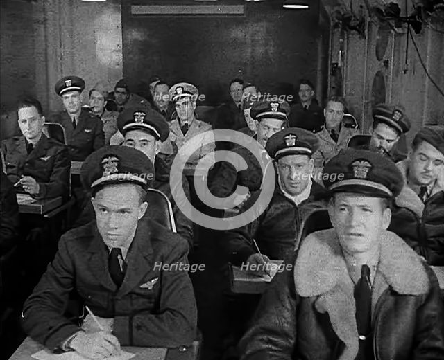 American Flying Boat Pilots Watching a Briefing in Iceland, 1943. Creator: British Pathe Ltd.