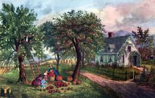 American Homestead in Autumn 1869. Artist: Currier and Ives
