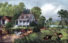 American Homestead in Summer 1868. Artist: Currier and Ives