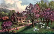 American Homestead in Spring 1869. Artist: Currier and Ives