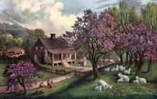 American Homestead in Spring 1869. Artist: Currier and Ives